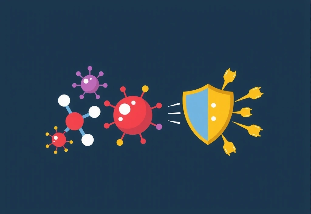 Ilustración de moléculas antioxidantes protegiendo células